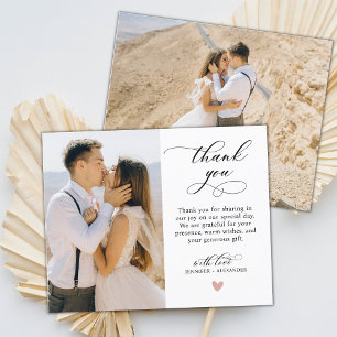 Budget Script Wedding Thank You Heart Photo Card