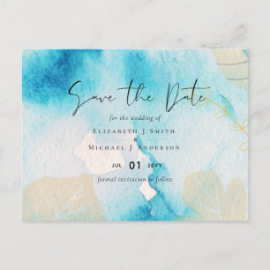 BUDGET Sea Glass Blue Watercolor Wedding Postcard