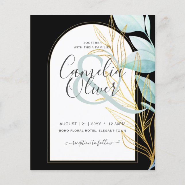 BUDGET Sea Glass Gold Leaf Ampersand Wedding Flyer (Front)