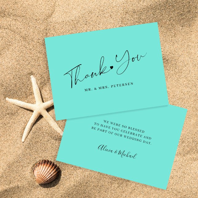 Budget sea glass green wedding thank you script card (Creator Uploaded)