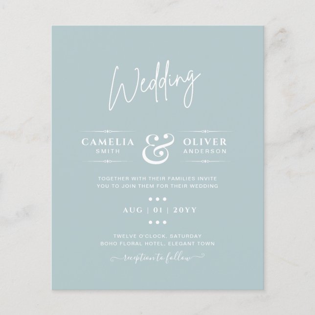 BUDGET Sea Glass Sage Green Monochrome Wedding Flyer (Front)