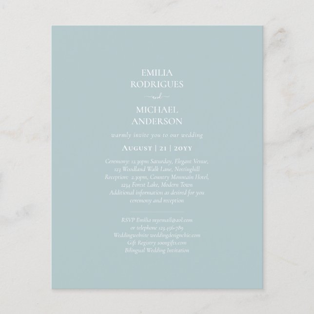 BUDGET Sea Glass Sage Green Monochrome Wedding Flyer (Front)