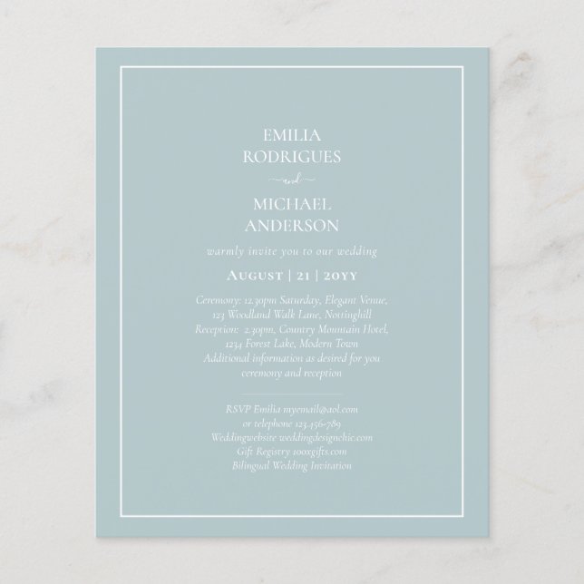 BUDGET Sea Glass Sage Green Monochrome Wedding Flyer (Front)