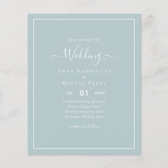 BUDGET Sea Glass Sage Green Monochrome Wedding Flyer (Front)