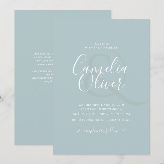 BUDGET Sea Glass Sage Green Monochrome Wedding Invitation (Front/Back)