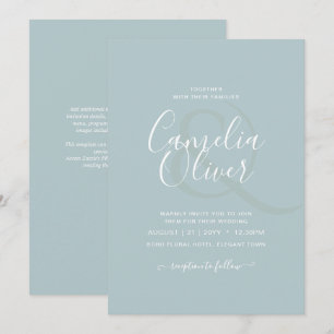 BUDGET Sea Glass Sage Green Monochrome Wedding Invitation