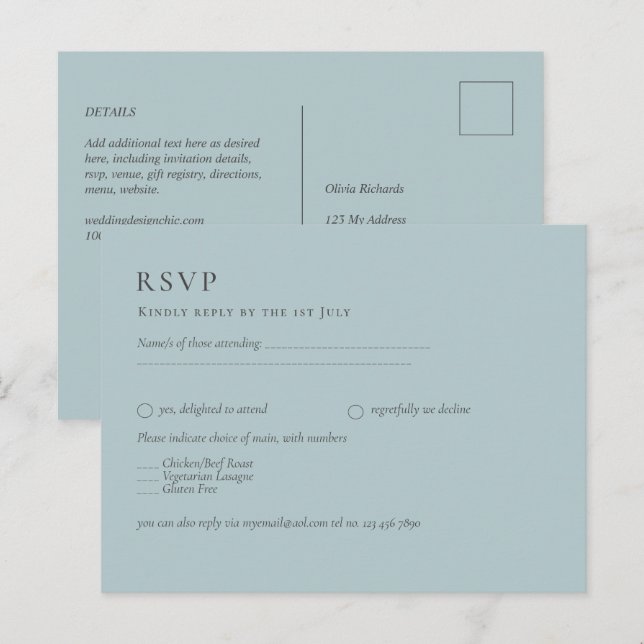 BUDGET Sea Glass Sage Green Monochrome Wedding Postcard (Front/Back)