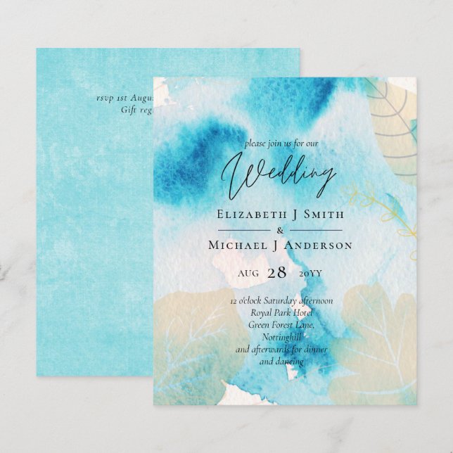 BUDGET Sea Glass Shades Watercolor Wedding (Front/Back)