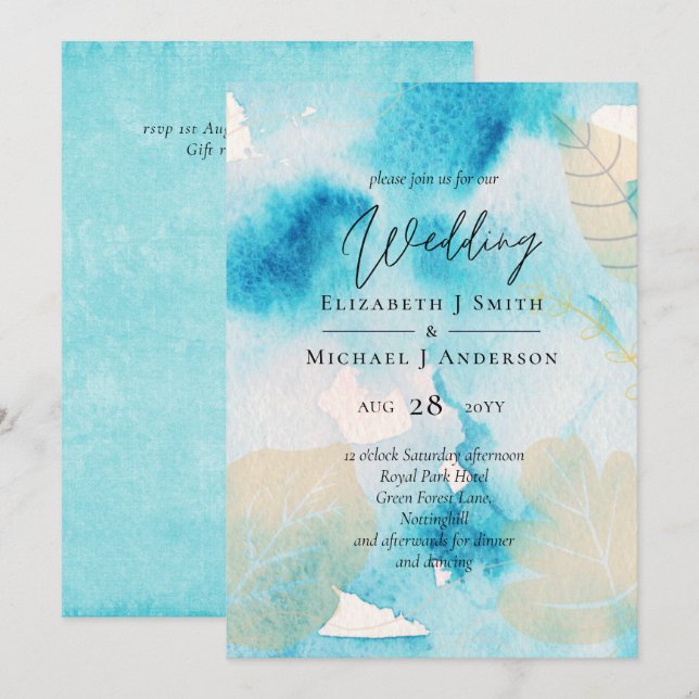 BUDGET Sea Glass Shades Watercolor Wedding (Front/Back)