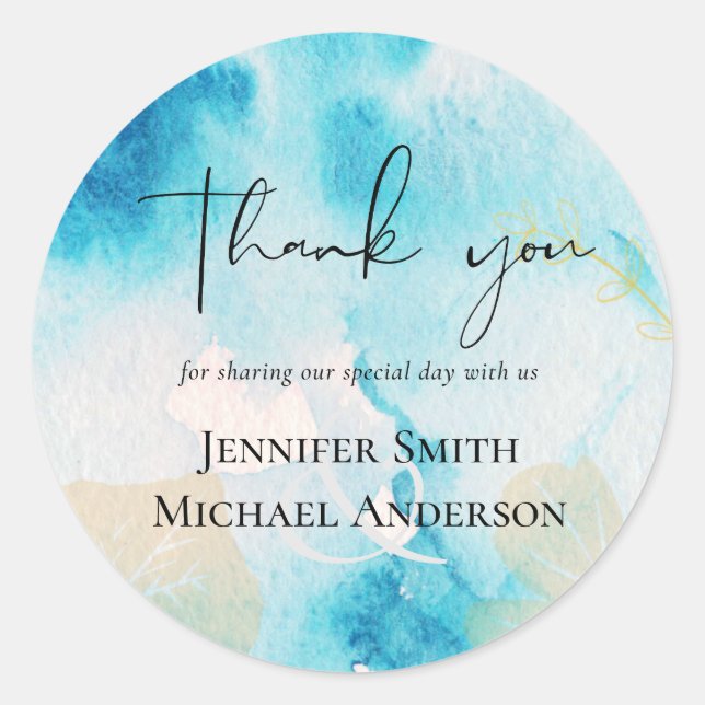 BUDGET Sea Glass Shades Watercolor Wedding Classic Round Sticker (Front)