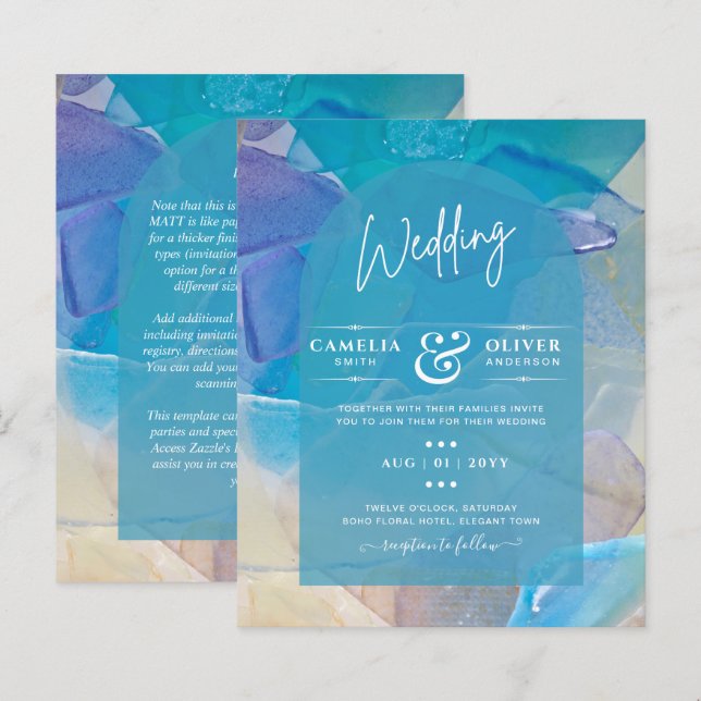 BUDGET Sea Glass Teal Blue Ocean Beach Sea Wedding (Front/Back)