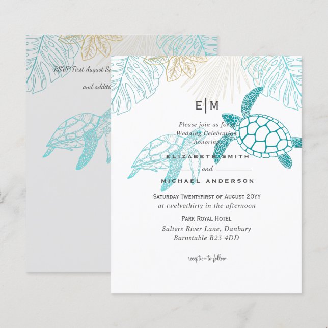 BUDGET  Sea Turtles Wedding Modern Line Art (Front/Back)