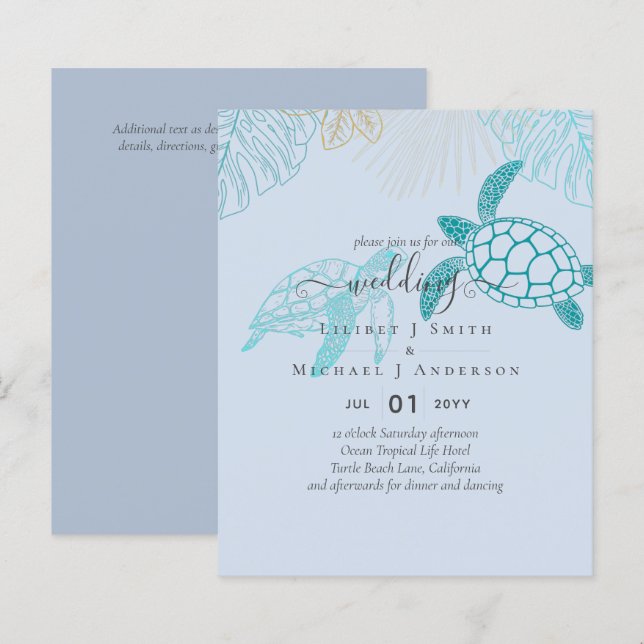 BUDGET  Sea Turtles Wedding Modern Line Art (Front/Back)