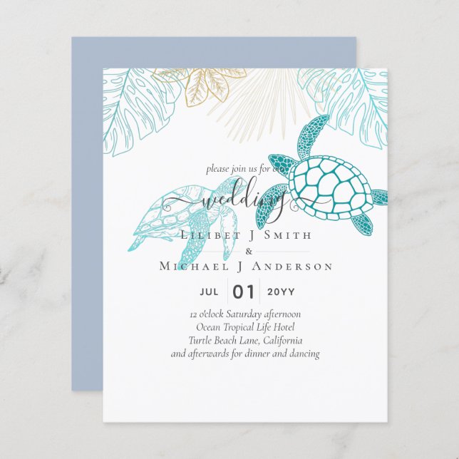 BUDGET  Sea Turtles Wedding Modern Line Art (Front/Back)