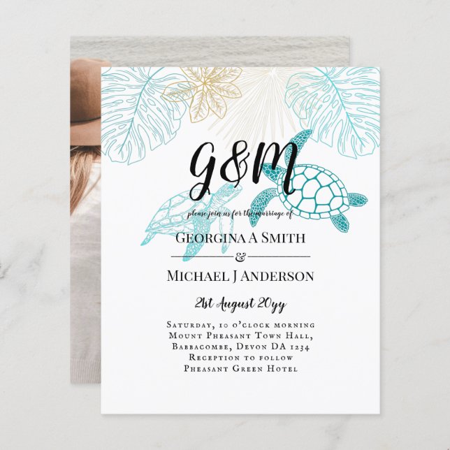 BUDGET  Sea Turtles Wedding Modern Line Art (Front/Back)