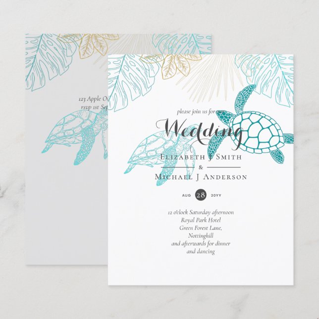 BUDGET  Sea Turtles Wedding Modern Line Art (Front/Back)