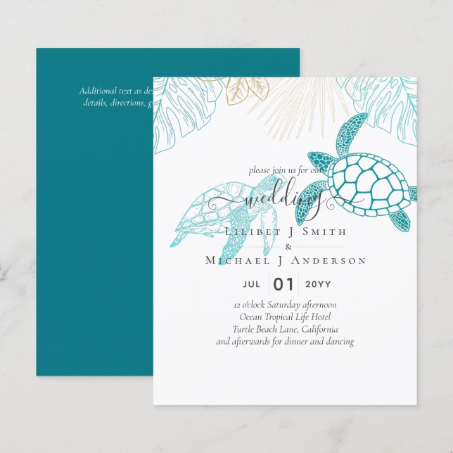 BUDGET  Sea Turtles Wedding Modern Line Art (Front/Back)