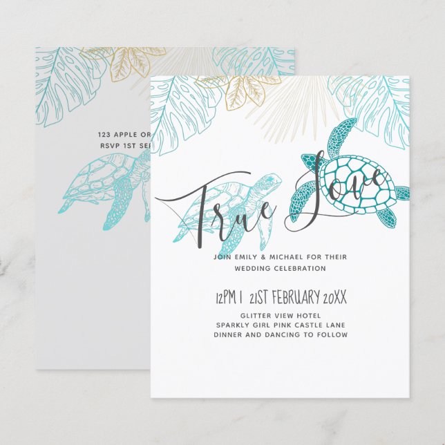 BUDGET  Sea Turtles Wedding Modern Line Art (Front/Back)
