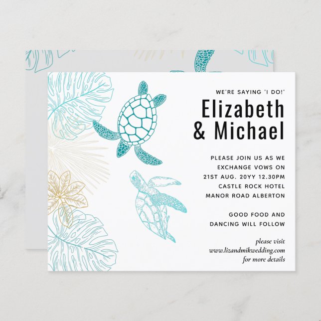 BUDGET  Sea Turtles Wedding Modern Line Art (Front/Back)