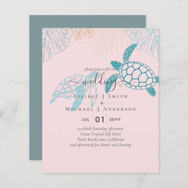 BUDGET  Sea Turtles Wedding Modern Line Art (Front/Back)