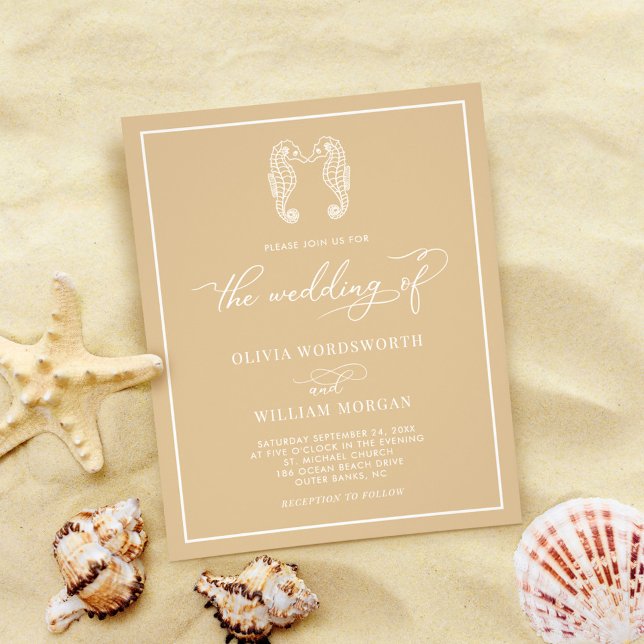 Budget Seahorse Beige Beach Wedding Invitation Flyer (Creator Uploaded)
