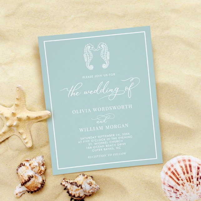Budget Seahorse Sea Glass Beach Wedding Invitation Flyer (Creator Uploaded)