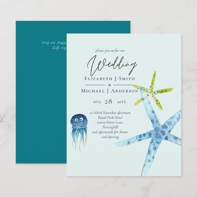 BUDGET Sealife Beach Ocean Wedding Invitations (Front/Back)