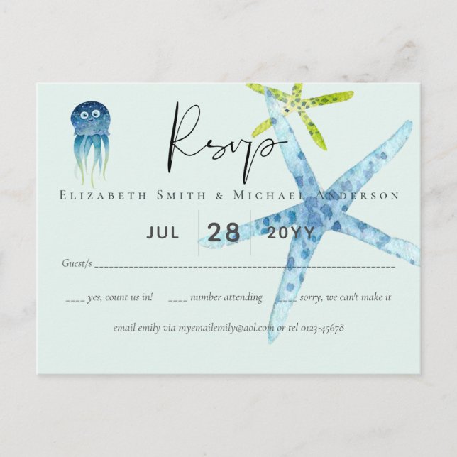 BUDGET Sealife Beach Ocean Wedding Postcard (Front)