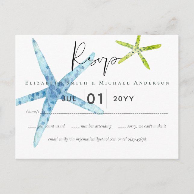 BUDGET Sealife Beach Ocean Wedding RSVP Postcard (Front)