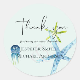 BUDGET Sealife Beach Ocean Wedding THANK YOU FAVOR Classic Round Sticker