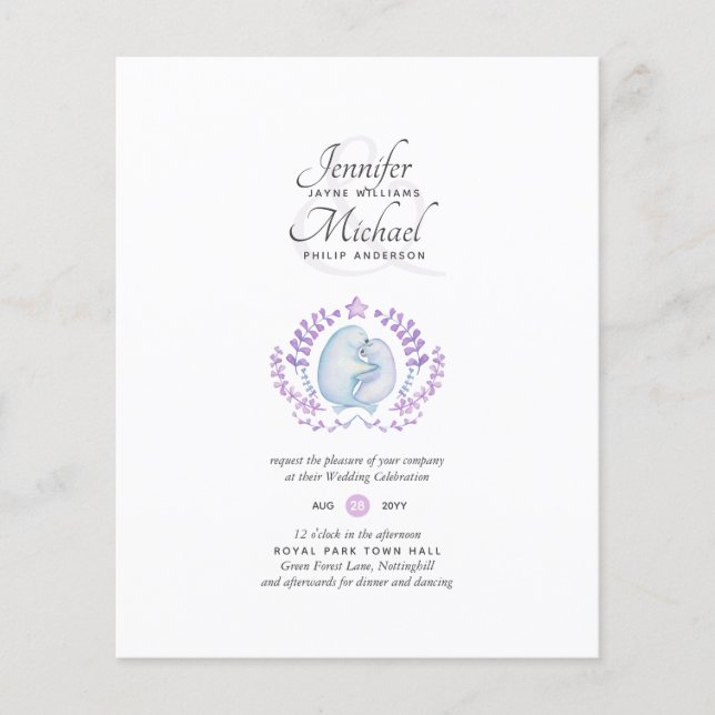 Budget Seals in Love Sealife Mauve Wedding Invites (Front)