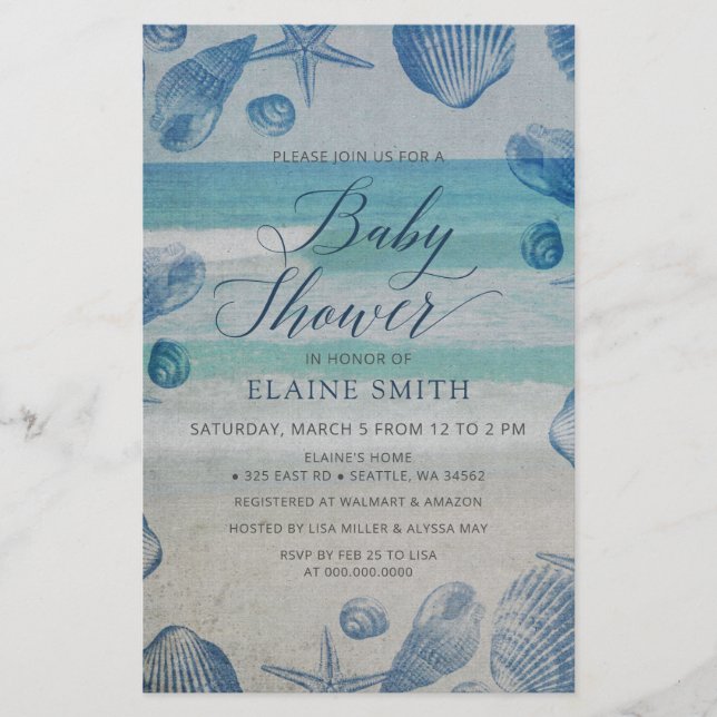 Budget Seashells Beach Baby Shower Invitation (Front)