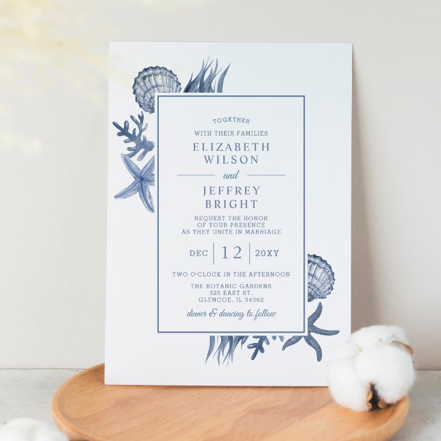 Budget Seashells Ocean Beach Wedding Invitation (Creator Uploaded)