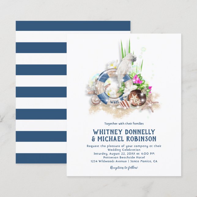 Budget Seaside Beach Wedding Invitations (Front/Back)