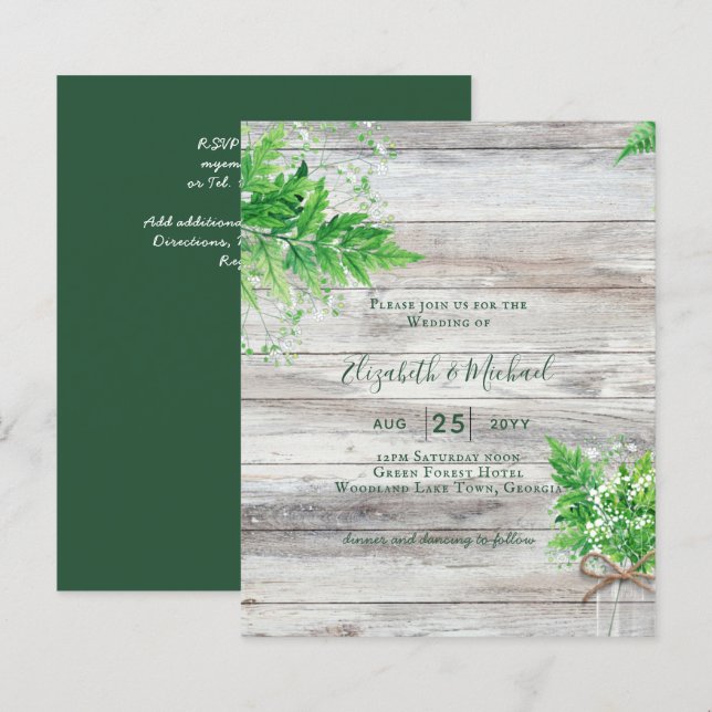 BUDGET Shabby Greenery Chic Wedding Invite (Front/Back)