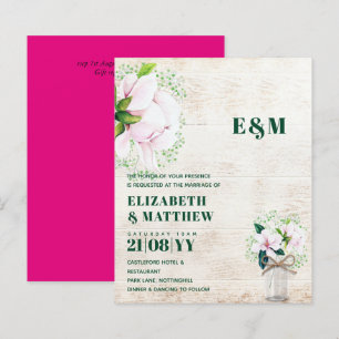 BUDGET Shabby Pink Magnolia Chic Wedding Invite