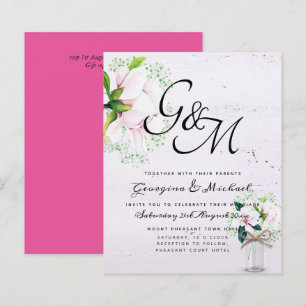 BUDGET Shabby Pink Magnolia Chic Wedding Invite