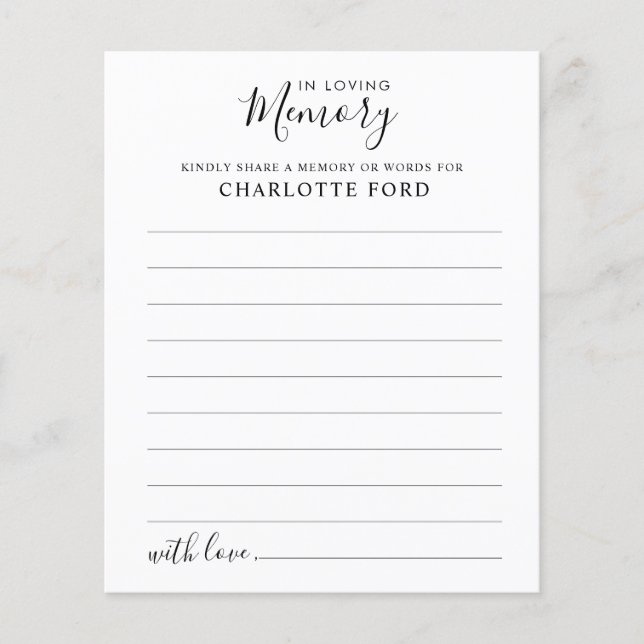 Budget Share a Memory Funeral Attendance Card (Front)