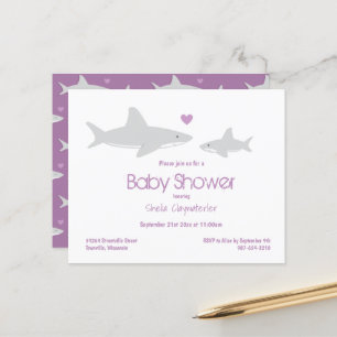 Budget Shark Purple White Baby Shower Invitation