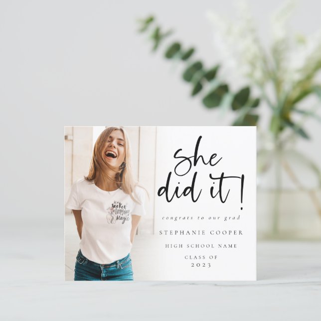 Budget She Did It Photo Graduation Announcement (Standing Front)