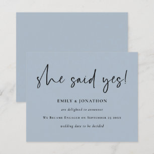 Budget She Said Yes Blue Engagement Announcement