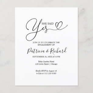 Budget She Said Yes Engagement Party Announcement