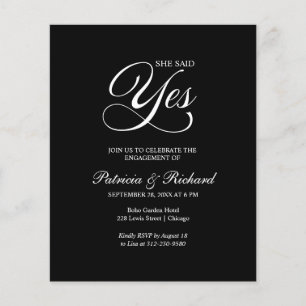 Budget She Said Yes Engagement Party Invitation