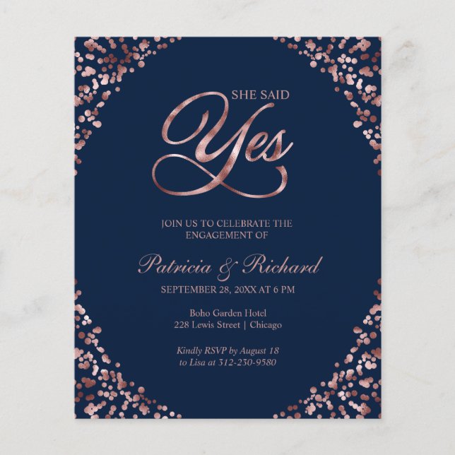 Budget She Said Yes Engagement Party Invitation (Front)