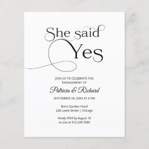 Budget She Said Yes Engagement Party Invitations