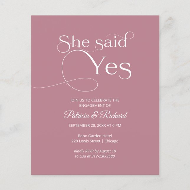 Budget She Said Yes Engagement Party Invitations (Front)