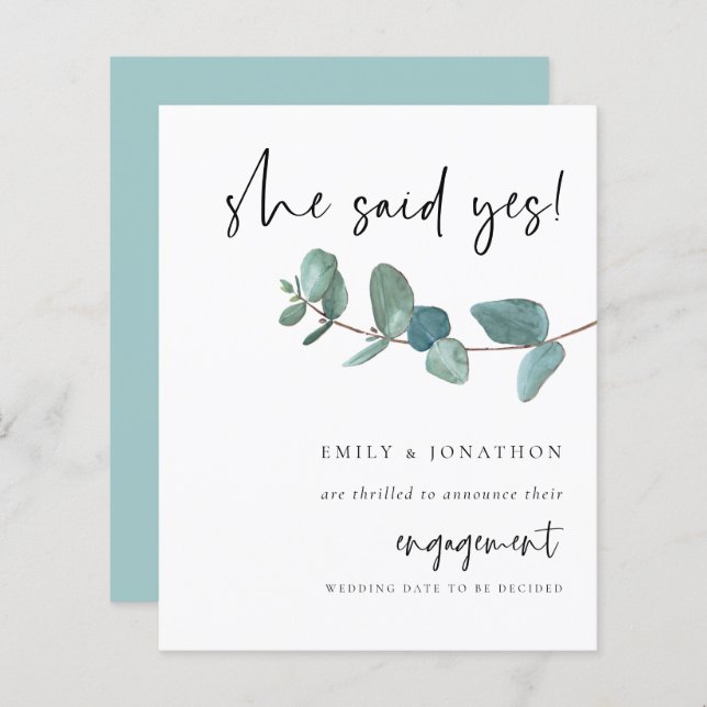 Budget She Said Yes Eucalyptus Engagement  (Front/Back)