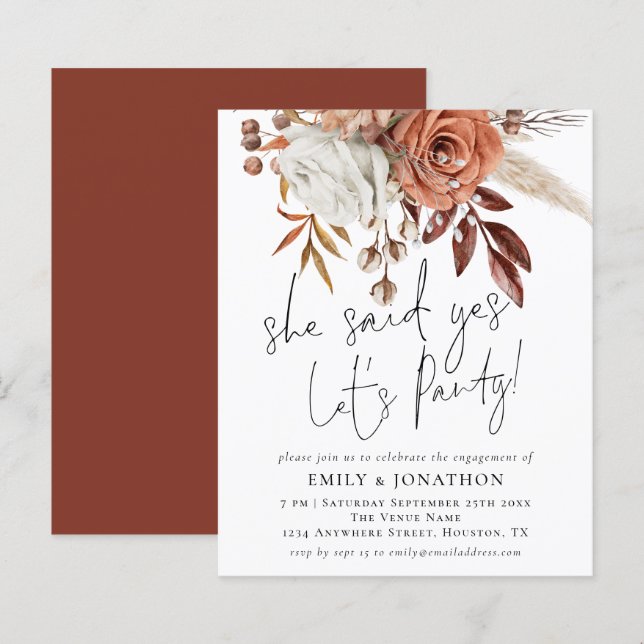 Budget She Said Yes Floral Engagement Party Invite (Front/Back)
