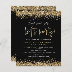 Budget She Said Yes Gold Glitter Engagement Invite