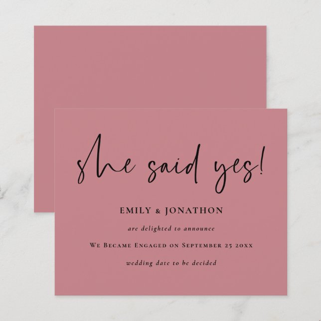 Budget She Said Yes Pink Engagement Announcement (Front/Back)